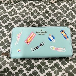 Kate Spade Leather Wallet - Poolside Splash - Teal Zip Around Wallet  NWT